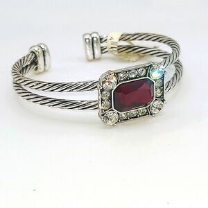 Elegant Silver and Red Gemstone Bracelet